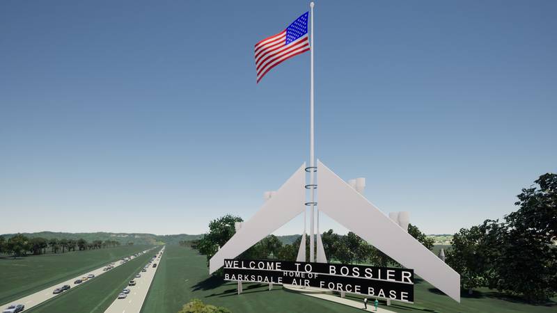 The design selected by the Bossier gateway committee features a pair of restored B-52 wings...