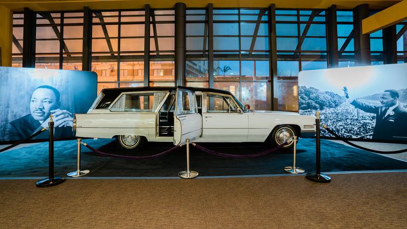 This hearse, shown here at the Capitol Park Museum in Baton Rouge, carried the late civil...