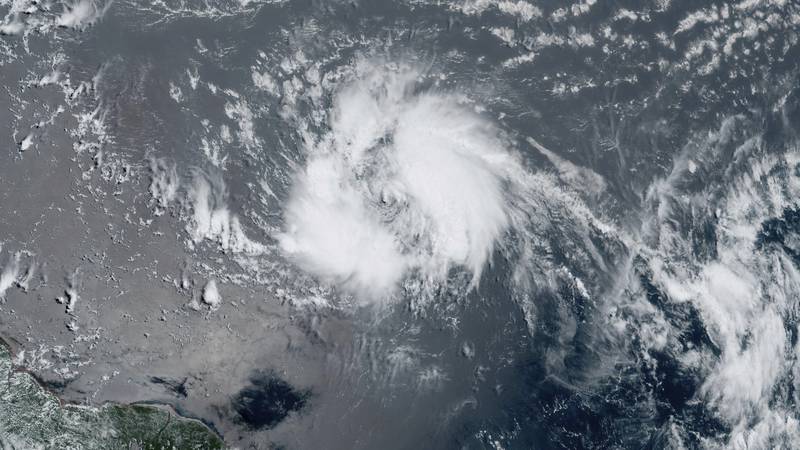 This GeoColor satellite image taken Tuesday, June 20, 2023 and provided by NOAA, shows Tropical...