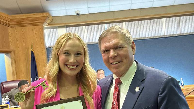 Emily Ward was presented a key to Bossier City by Mayor Tommy Chandler.