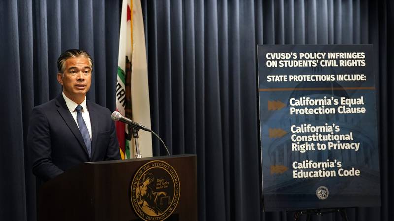 California Attorney General Rob Bonta fields questions during a press conference Monday, Aug....